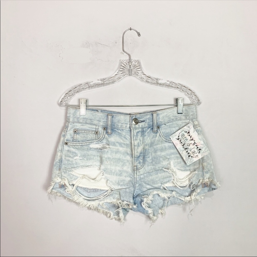 AE high rise distressed denim shorts